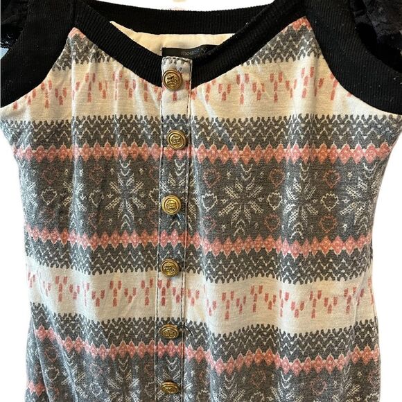 Boho Jersey Knit Lace Detail Nautical Button Scoop Neck Romper M - Picture 5 of 11